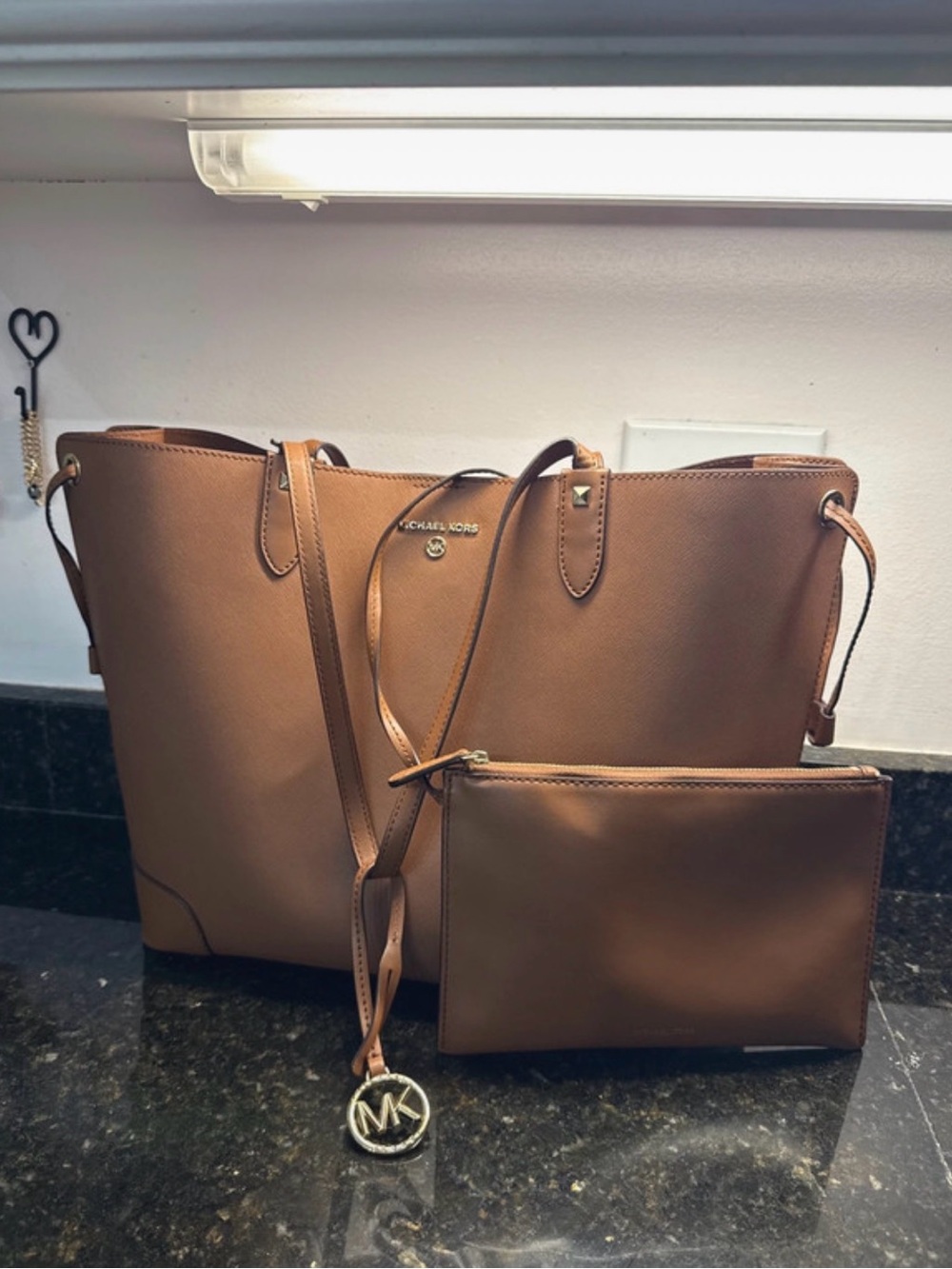 Michael Kors Women's Tan Leather Tote with Wristlet (Edith)
